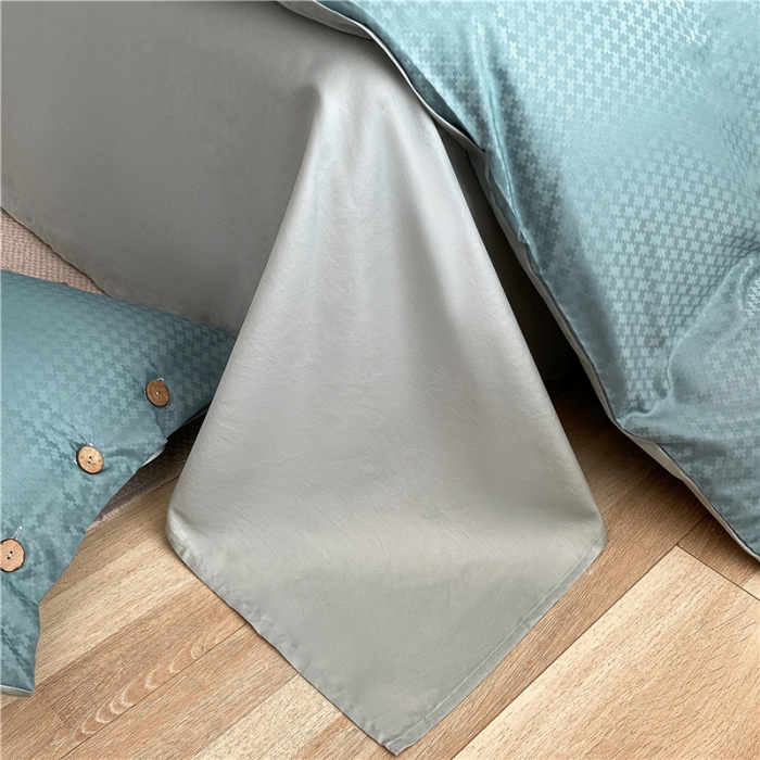 91家纺网 家纺一手货源 找家纺 古吉梦 2023新款A类抗菌防螨纽扣提花四件套磨毛秋冬款 浅石兰+梵星蓝