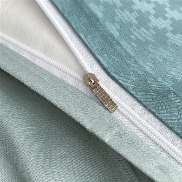 91家纺网 家纺一手货源 找家纺 古吉梦 2023新款A类抗菌防螨纽扣提花四件套磨毛秋冬款 浅石兰+梵星蓝