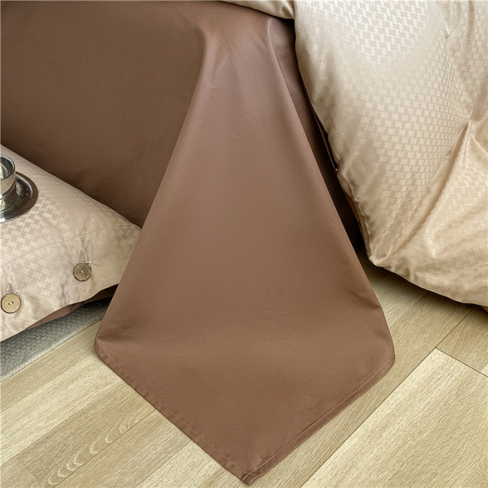 91家纺网 家纺一手货源 找家纺 古吉梦 2023新款A类抗菌防螨纽扣提花四件套磨毛秋冬款 香槟金+棕咖