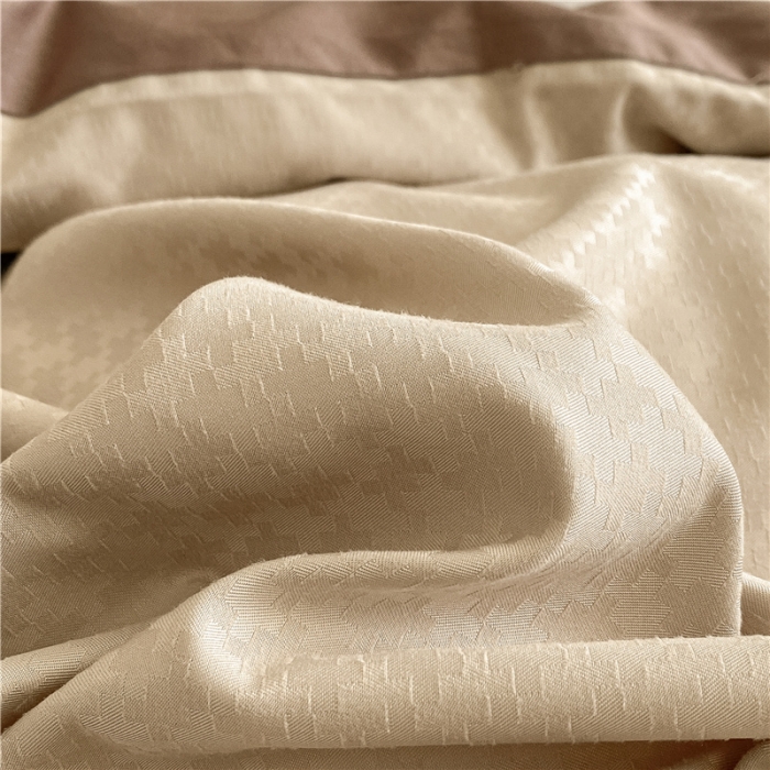 91家纺网 家纺一手货源 找家纺 古吉梦 2023新款A类抗菌防螨纽扣提花四件套磨毛秋冬款 香槟金+棕咖