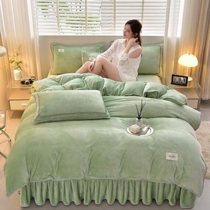 91家纺网 家纺一手货源 找家纺 梦之星 25款纯色8.5-9斤牛奶绒法莱宝宝金貂绒四件套 抹茶-绿