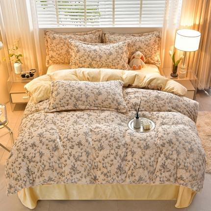 91家纺网 家纺一手货源 找家纺 梦之星 25款8斤重牛奶绒6D雕花绒四件套法莱水晶金貂 千鸟格-灰色