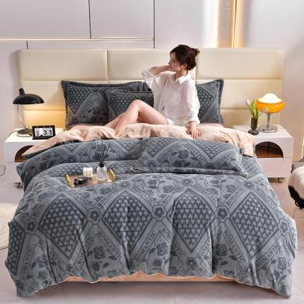 91家纺网 家纺一手货源 找家纺 梦之星 25款8斤重牛奶绒6D雕花绒四件套法莱水晶金貂 欧式风情-奶白