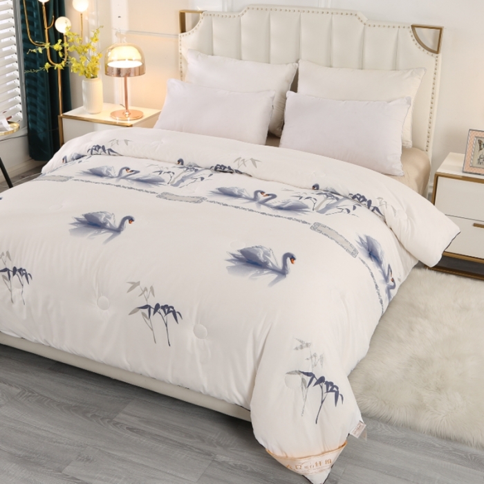 91家纺网 家纺一手货源 找家纺 百花王 2023新款小鹅大豆被 国潮-白色