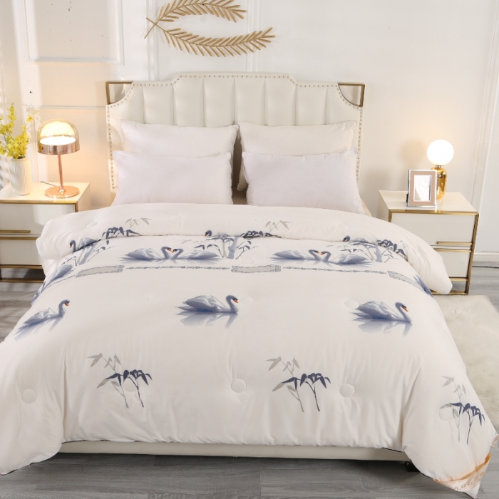 91家纺网 家纺一手货源 找家纺 百花王 2023新款小鹅大豆被 国潮-白色