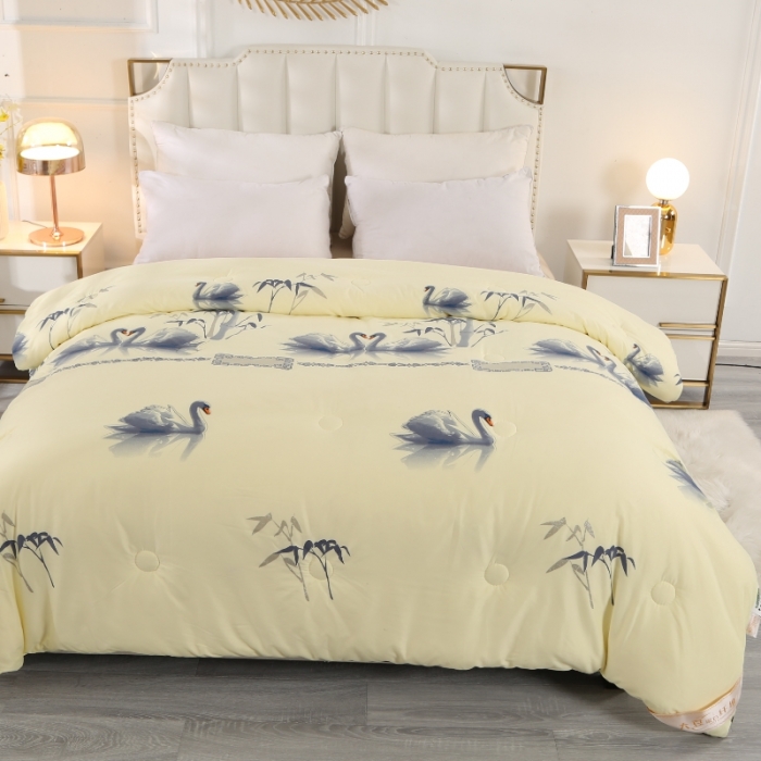 91家纺网 家纺一手货源 找家纺 百花王 2023新款小鹅大豆被 国潮-黄色