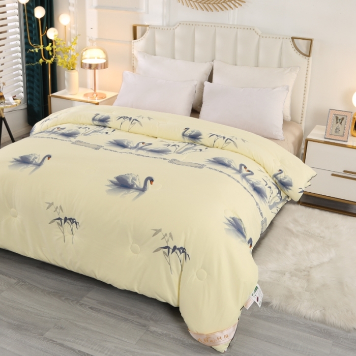 91家纺网 家纺一手货源 找家纺 百花王 2023新款小鹅大豆被 国潮-黄色