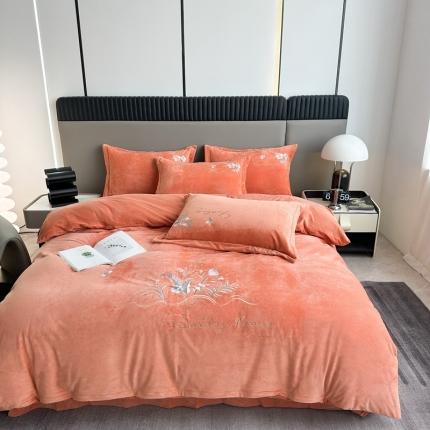 91家纺网 家纺一手货源 找家纺 希尔顿逸林 新款宝宝绒婴儿绒四件套刺绣花小香风-梦境花开