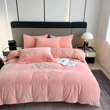 91家纺网 家纺一手货源 找家纺 （总）逸林家纺《原希尔顿逸林》 2023新款宝宝绒婴儿绒四件套刺绣花小香风-梦境花开