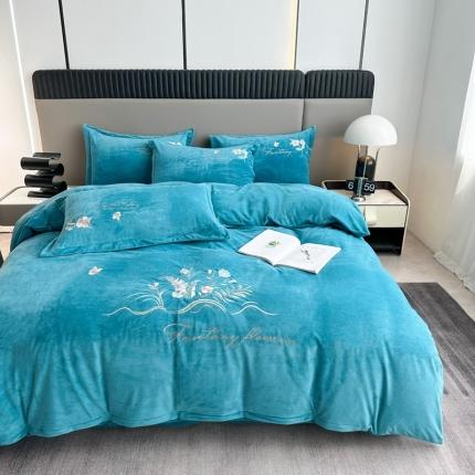 91家纺网 家纺一手货源 找家纺 （总）逸林家纺《原希尔顿逸林》 2023新款宝宝绒婴儿绒四件套刺绣花小香风-梦境花开