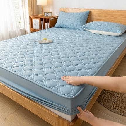 91家纺网 家纺一手货源 找家纺 迪梦思家纺 2023新款亲肤磨毛防水夹棉床笠 浅蓝