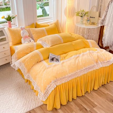 后庭寝室 2023新款110克高品质蕾丝如梦花开四件套 如梦花开-暖黄