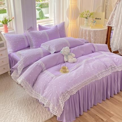 后庭寝室 2023新款110克高品质蕾丝如梦花开四件套 如梦花开-浅紫
