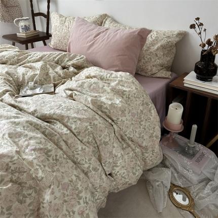 91家纺网 家纺一手货源 找家纺 总恋恋三季 新款13372法式复古小清新全棉印花四件套系列-落日玫瑰