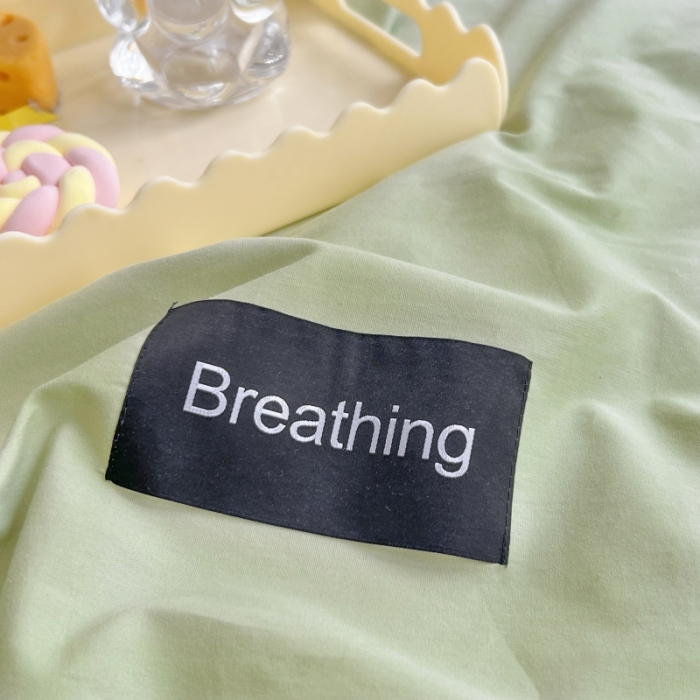 91家纺网 家纺一手货源 找家纺 绵庭家纺 2023新款全棉水洗棉拼色四件套 果绿+绅士灰