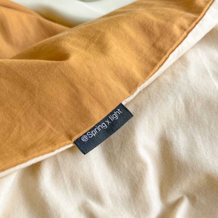 91家纺网 家纺一手货源 找家纺 绵庭家纺 2023新款全棉水洗棉拼色四件套 南瓜+卡其