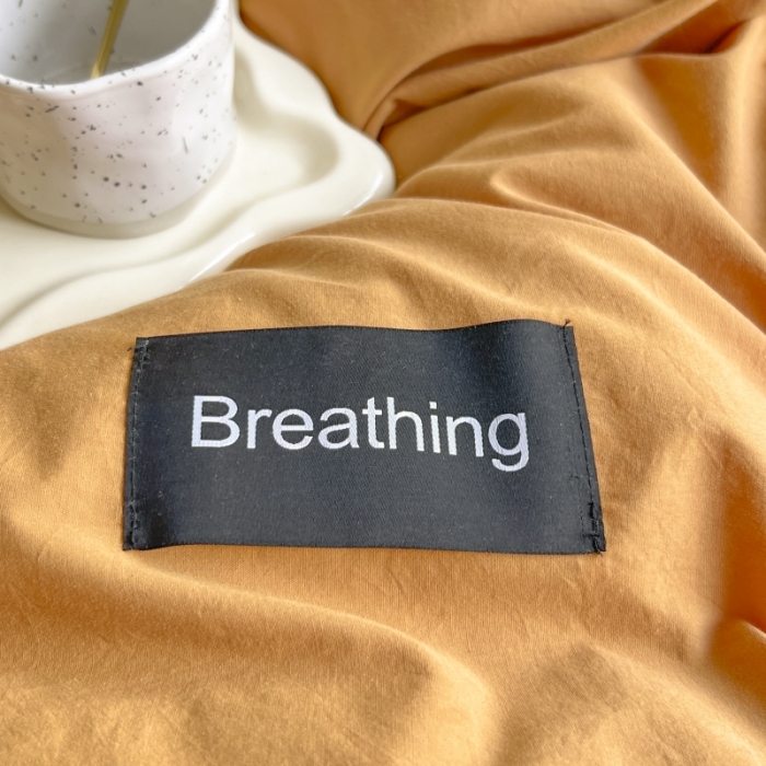 91家纺网 家纺一手货源 找家纺 绵庭家纺 2023新款全棉水洗棉拼色四件套 南瓜+卡其