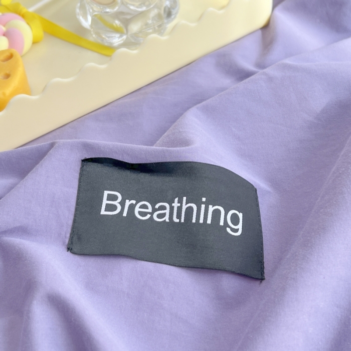 91家纺网 家纺一手货源 找家纺 绵庭家纺 2023新款全棉水洗棉拼色四件套 深紫+绅士灰