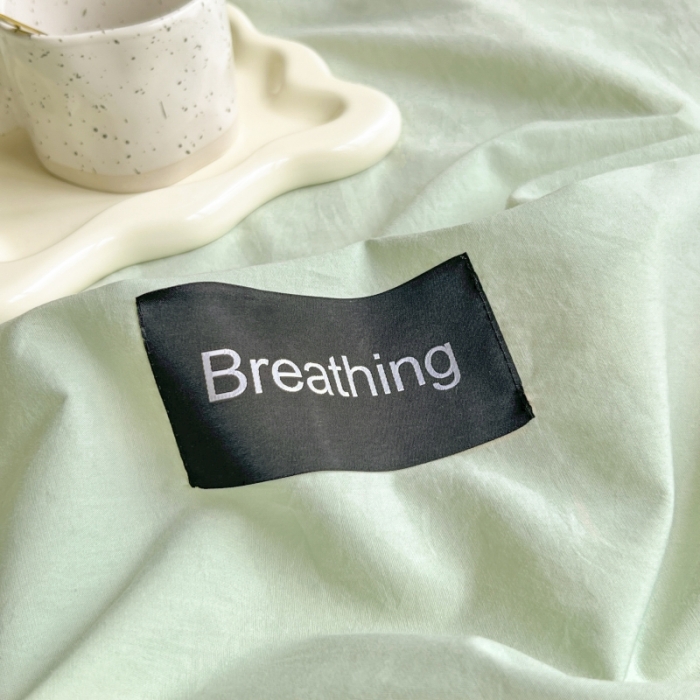 91家纺网 家纺一手货源 找家纺 绵庭家纺 2023新款全棉水洗棉拼色四件套 水绿+奶油黄