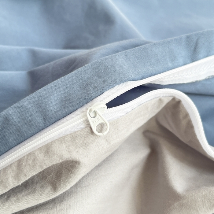 91家纺网 家纺一手货源 找家纺 绵庭家纺 2023新款全棉水洗棉拼色四件套 幸运蓝+绅士灰