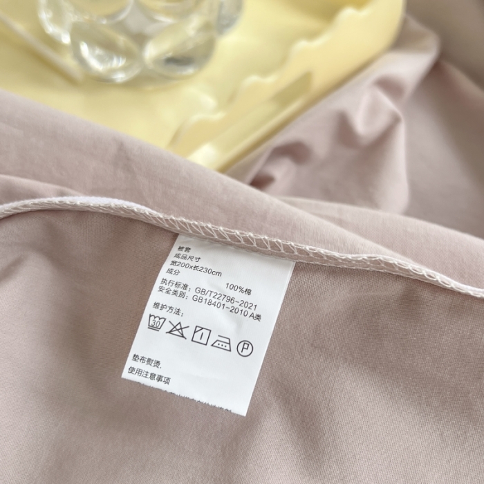 91家纺网 家纺一手货源 找家纺 绵庭家纺 2023新款全棉水洗棉拼色四件套 烟粉+绅士灰