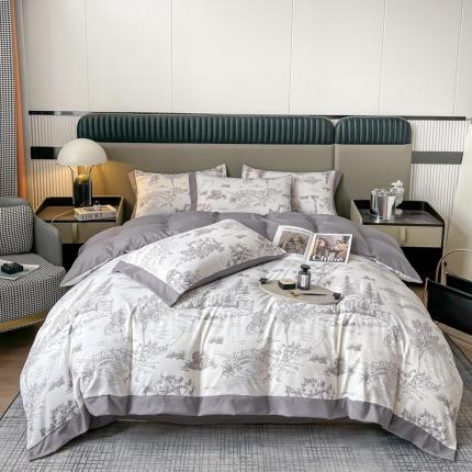 91家纺网 家纺一手货源 找家纺 棠颂 2025新款支精梳云感棉轻奢磨毛工艺款四件套（礼盒包装） 云图-灰