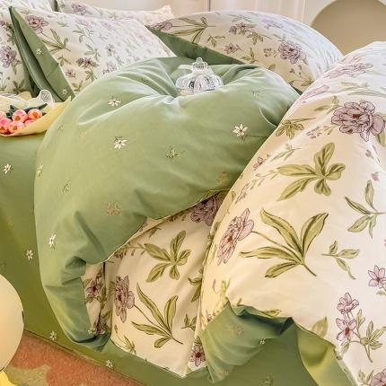 91家纺网 家纺一手货源 找家纺 小懒猪 2023新款春夏全棉小清新系列四件套 静谧