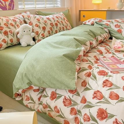 91家纺网 家纺一手货源 找家纺 （总）小懒猪 2023新款春夏全棉小清新系列四件套