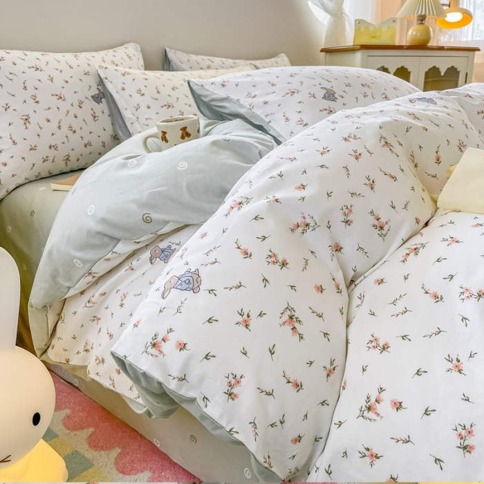 91家纺网 家纺一手货源 找家纺 （总）小懒猪 2023新款春夏全棉小清新系列四件套