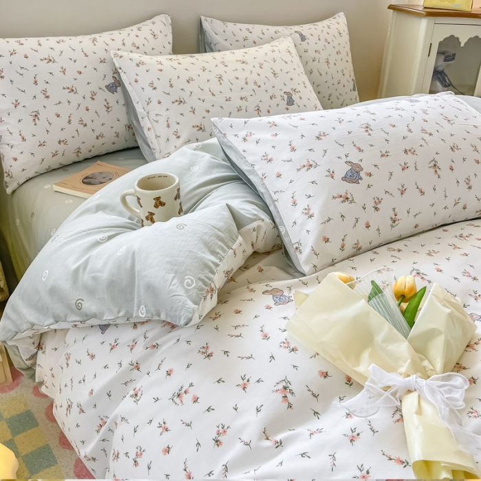 91家纺网 家纺一手货源 找家纺 （总）小懒猪 2023新款春夏全棉小清新系列四件套