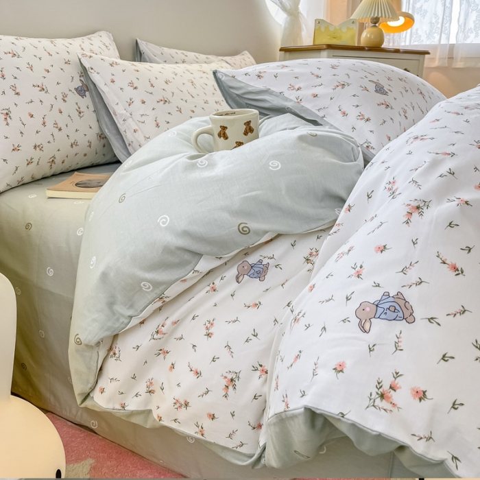 91家纺网 家纺一手货源 找家纺 （总）小懒猪 2023新款春夏全棉小清新系列四件套