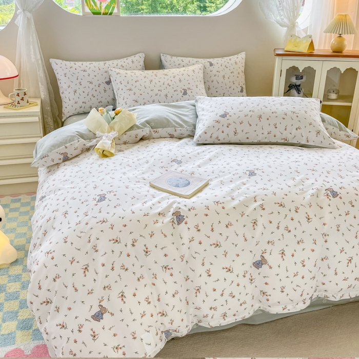 91家纺网 家纺一手货源 找家纺 （总）小懒猪 2023新款春夏全棉小清新系列四件套