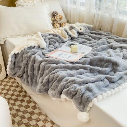 潮邦创意家居 泡泡绒兔绒暖阳绒球毛毯子盖毯睡毯 球兔-浅灰