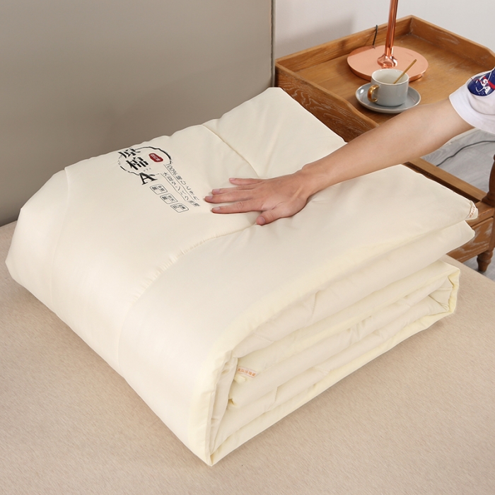 91家纺网 家纺一手货源 找家纺 百花王 2023新款原棉大豆被夏被四季被-风格一 奶白色