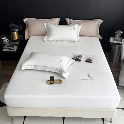 优悦 2023新款轻奢磨毛刺绣床笠 布鲁-白