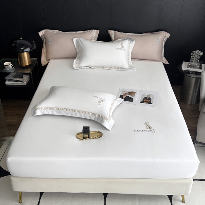 91家纺网 家纺一手货源 找家纺 优悦 2023新款轻奢磨毛刺绣床笠 布鲁-白