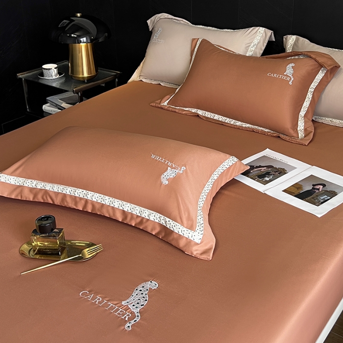 91家纺网 家纺一手货源 找家纺 优悦 2023新款轻奢磨毛刺绣床笠 布鲁-橘色