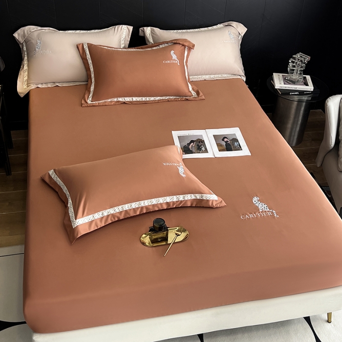 91家纺网 家纺一手货源 找家纺 优悦 2023新款轻奢磨毛刺绣床笠 布鲁-橘色