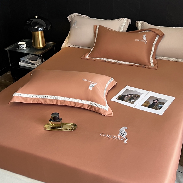 91家纺网 家纺一手货源 找家纺 优悦 2023新款轻奢磨毛刺绣床笠 布鲁-橘色