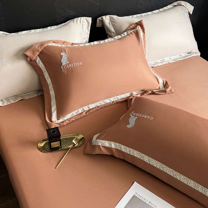 91家纺网 家纺一手货源 找家纺 优悦 2023新款轻奢磨毛刺绣床笠 布鲁-橘色