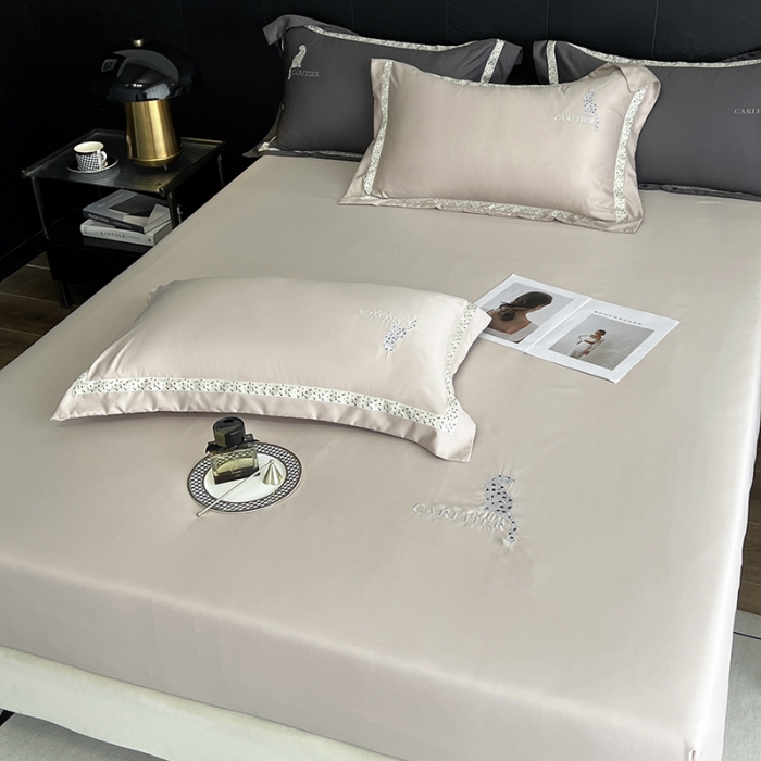 91家纺网 家纺一手货源 找家纺 优悦 2023新款轻奢磨毛刺绣床笠 布鲁-香槟