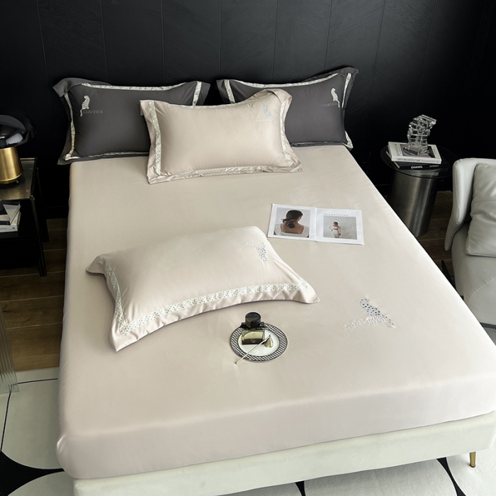 91家纺网 家纺一手货源 找家纺 优悦 2023新款轻奢磨毛刺绣床笠 布鲁-香槟