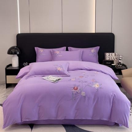 91家纺网 家纺一手货源 找家纺 云锦2023秋冬新品全棉磨毛绣花四件套缦芯 缦芯紫