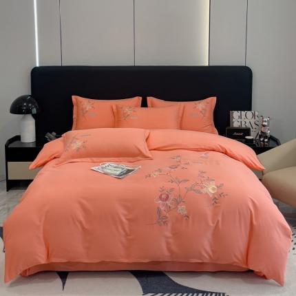 云锦2023秋冬新品全棉磨毛绣花四件套缦芯 缦芯橘