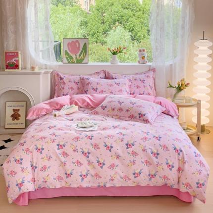 云锦2024秋冬新品全棉磨毛印花系列四件套 爱丽丝-粉