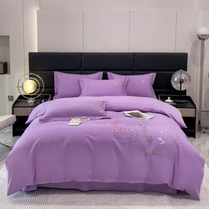 云锦2023秋冬新品全棉磨毛绣花四件套-漫野花香 漫野花香紫