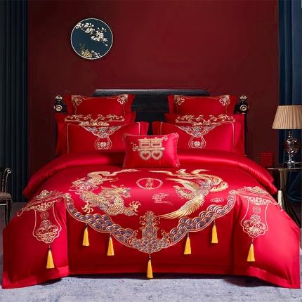 91家纺网 家纺一手货源 找家纺 博之洋婚庆 新款全棉绣花婚庆四件套 龙凤贺彩-金