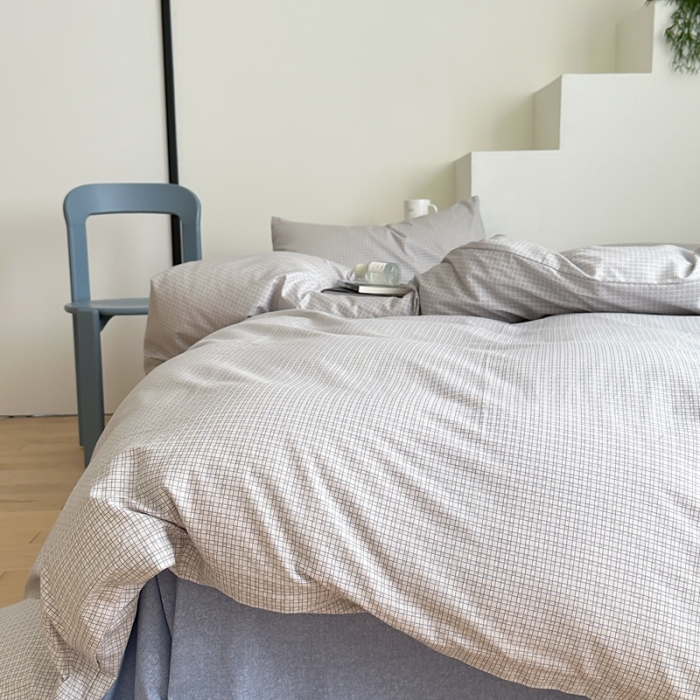 91家纺网 家纺一手货源 找家纺 昔可家纺 2023新款北欧风全棉四件套 机理格