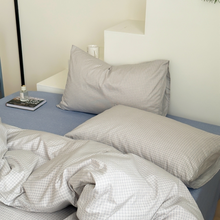 91家纺网 家纺一手货源 找家纺 昔可家纺 2023新款北欧风全棉四件套 机理格