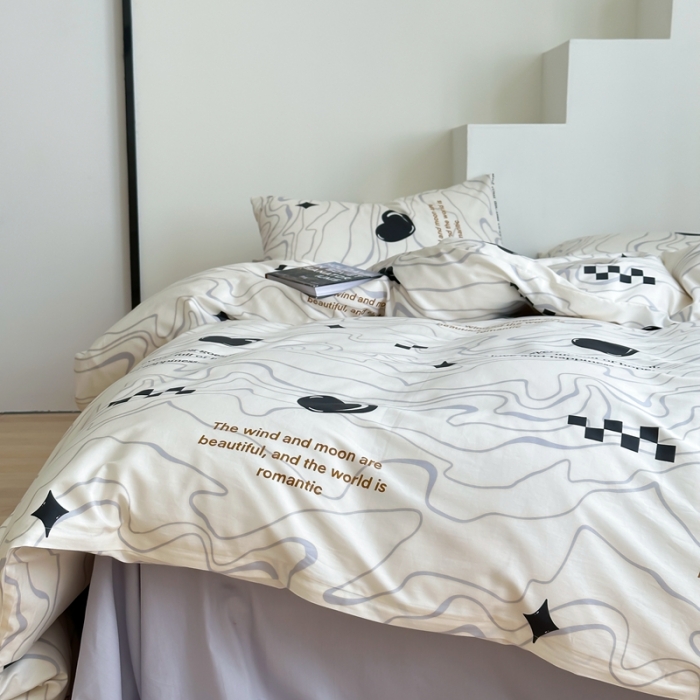 91家纺网 家纺一手货源 找家纺 昔可家纺 2023新款北欧风全棉四件套 几何爱心